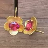 5ctw Oval Cut Fuchsia Sapphire Flower Drop Earrings