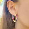 12ctw Multicolor Sapphire Paved Rainbow Hoop Earrings