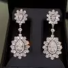 30ctw Pear Cut Vintage Halo Statement Drop Earrings