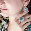 16ctw Emerald Cut Aquamarine Vintage Halo Drop Earrings