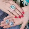 16ctw Emerald Cut Aquamarine Vintage Halo Drop Earrings