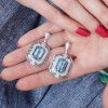 16ctw Emerald Cut Aquamarine Vintage Halo Drop Earrings