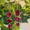 20ctw Oval Cut Ruby Gold Tone Drop Earrings