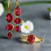 20ctw Oval Cut Ruby Gold Tone Drop Earrings
