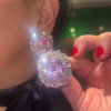 30ctw Emerald Cut Fuchsia Sapphire Cluster Large Stud Earrings