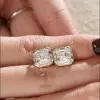 8ctw Asscher Cut White Sapphrie Halo Stud Earrings