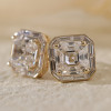 8ctw Asscher Cut White Sapphrie Halo Stud Earrings