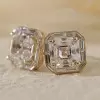 8ctw Asscher Cut White Sapphrie Halo Stud Earrings