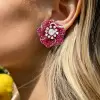 45ctw Invisibly-Set Ruby Flower Statement Earrings