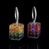 12ctw Asscher Cut Rainbow Sapphire Drop Earrings