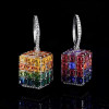 12ctw Asscher Cut Rainbow Sapphire Drop Earrings