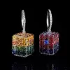 12ctw Asscher Cut Rainbow Sapphire Drop Earrings