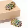 8ctw Round Cut Multicolor Sapphire Rainbow Fringe Earrings