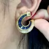 10ctw White and Blue Sapphire Art-deco No Piercings Ear Clips