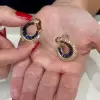 10ctw White and Blue Sapphire Art-deco No Piercings Ear Clips
