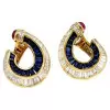 10ctw White and Blue Sapphire Art-deco No Piercings Ear Clips