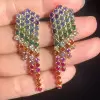 10ctw Round Cut Multicolor Sapphire Rainbow Statement Earrings