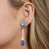 35ctw Invisible-set Princess Cut Blue Sapphrie Drop Earrings