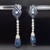 35ctw Invisible-set Princess Cut Blue Sapphrie Drop Earrings
