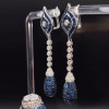 35ctw Invisible-set Princess Cut Blue Sapphrie Drop Earrings