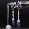 35ctw Invisible-set Princess Cut Blue Sapphrie Drop Earrings