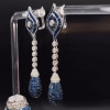 35ctw Invisible-set Princess Cut Blue Sapphrie Drop Earrings