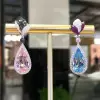Nature-Inspired Halo Pear Cut Lotus Drop Earrings