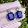 6ctw Cushion Cut Blue Sapphire Dangle Earrings