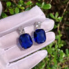 6ctw Cushion Cut Blue Sapphire Dangle Earrings