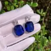 6ctw Cushion Cut Blue Sapphire Dangle Earrings