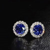 2.75ct Round Cut Blue Sapphire Halo Stud Earrings