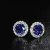2.75ct Round Cut Blue Sapphire Halo Stud Earrings
