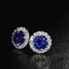 2.75ct Round Cut Blue Sapphire Halo Stud Earrings