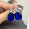 32ctw Cushion Cut Sapphire or  Aquamarine Drop Earrings