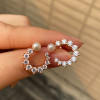 Lab-Created Diamond and Pearl Open Hoop Earrings