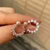 Lab-Created Diamond and Pearl Open Hoop Earrings