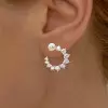 Lab-Created Diamond and Pearl Open Hoop Earrings