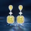 7.5ct Radiant Cut Yellow Sapphire Dangle Earrings