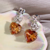 22ctw Heart Cut Champagne Sapphire Drop Earrings
