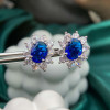 2ct Oval Cut Halo Blue Sapphire Stud Earrings