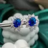 2ct Oval Cut Halo Blue Sapphire Stud Earrings