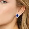 2ct Oval Cut Halo Blue Sapphire Stud Earrings