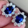 2ct Oval Cut Halo Blue Sapphire Stud Earrings