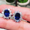 2ct Oval Cut Halo Blue Sapphire Stud Earrings