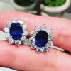2ct Oval Cut Halo Blue Sapphire Stud Earrings