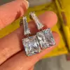 6.7ct Radiant Cut White Sapphire Drop Earrings