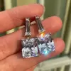 6.7ct Radiant Cut White Sapphire Drop Earrings