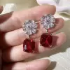 7.5ct Cushion Cut Ruby Drop Earrings for Women