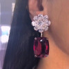 Cushion Cut Ruby Earrings Ring and Necklace Jewelry Set
