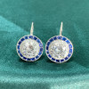 2.0ct Round Cut White & Blue Sapphire Drop Earrings